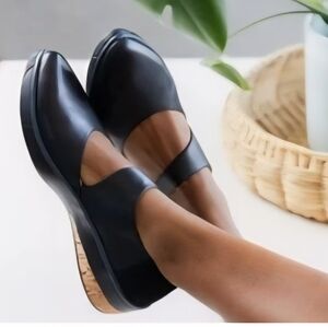 Women's Soleni Flat Black Orthotic Wedge Pointed Toe Mary Jane Comfort Shoes Sz7